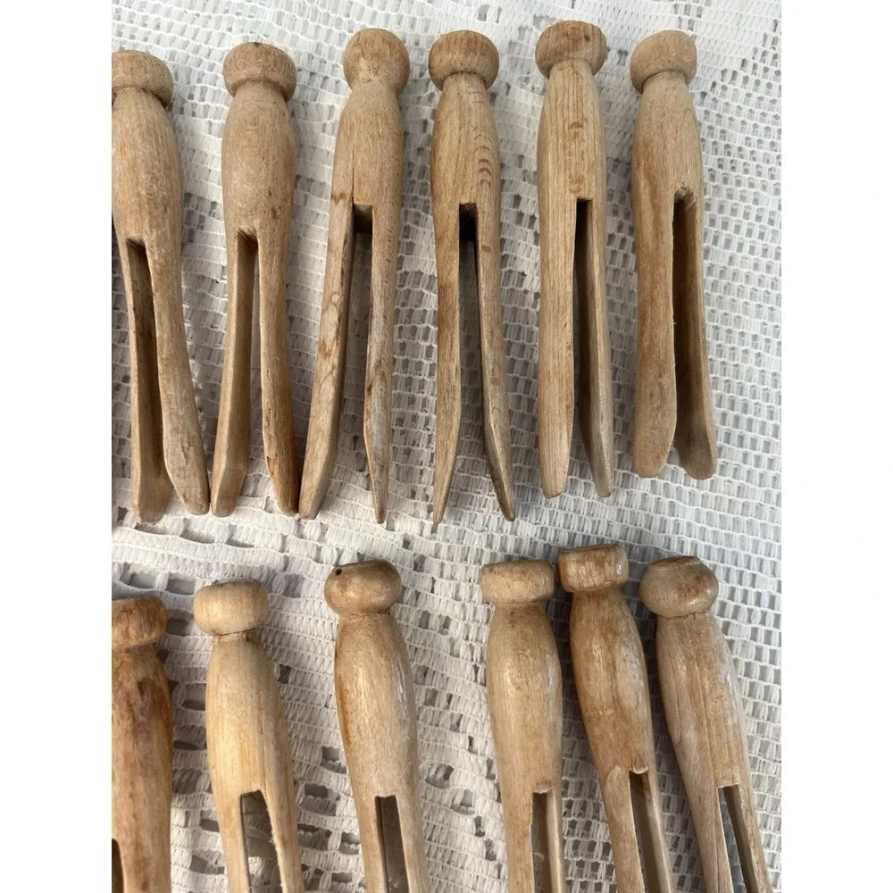19 Vintage Wooden Clothes Pins Mixed Styles Flat & Round Primitive Lot
